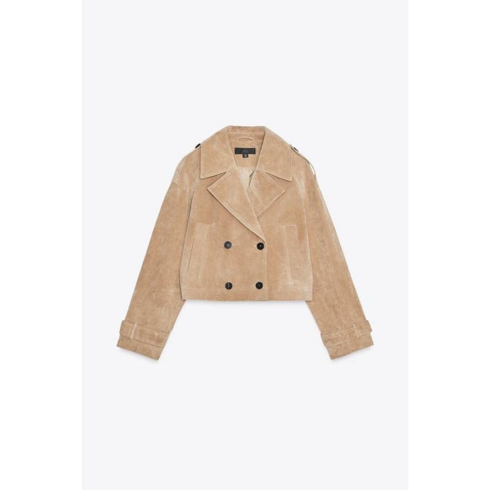 ZARA 100% LEATHER SHORT TRENCH COAT - Picture 11 of 13